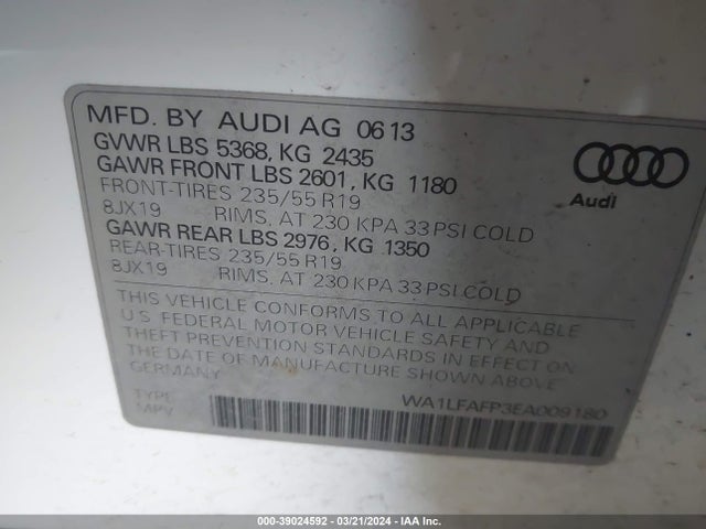 WA1LFAFP3EA009180 Audi Q5 2.0t Premium