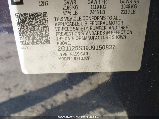 Chevrolet IMPALA 2LZ 2018 2G1125S39J9150837 Image 9
