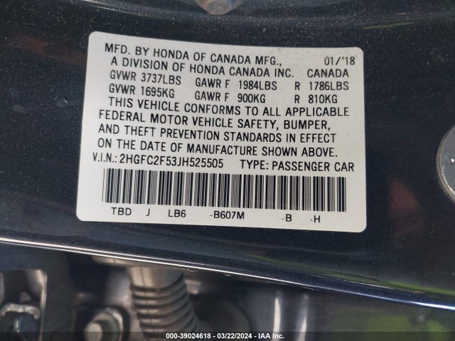 Honda Civic Lx 2018 2HGFC2F53JH525505 Image 9