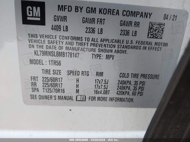 Chevrolet Trailblazer Awd Ls 2021 KL79MNSL8MB178147 Image 9
