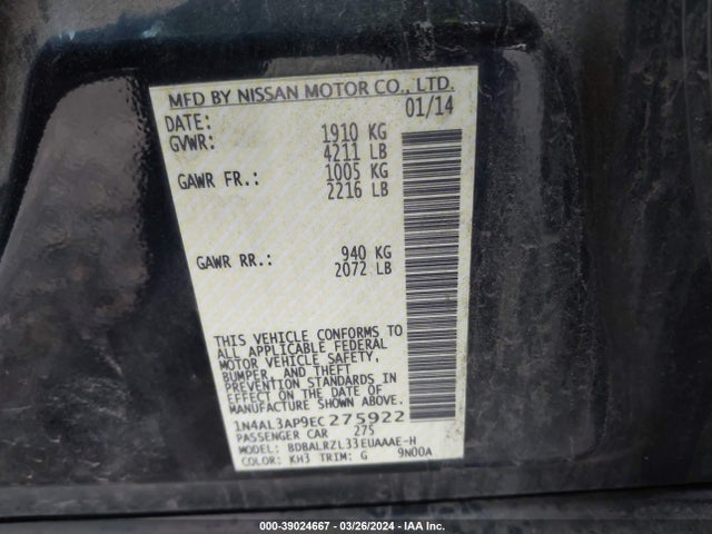 Nissan Altima 2.5 S 2014 1N4AL3AP9EC275922 Image 9