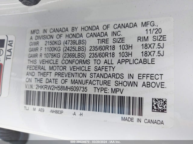 Honda Cr-v Awd Ex 2021 2HKRW2H58MH609735 Image 9