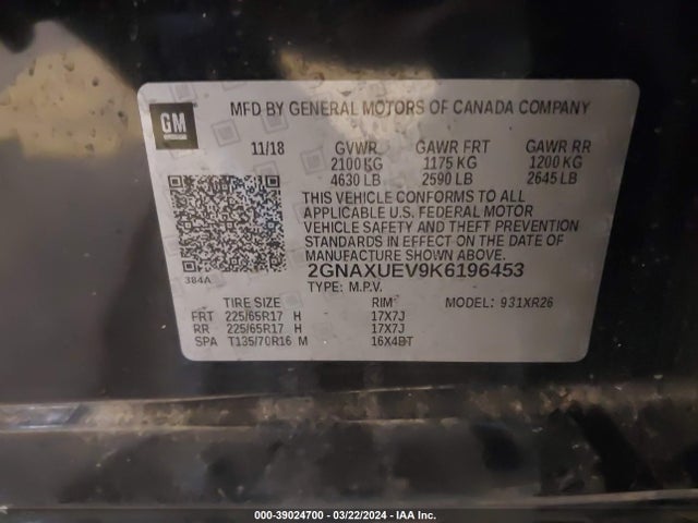 Chevrolet EQUINOX LT 2019 2GNAXUEV9K6196453 Image 9