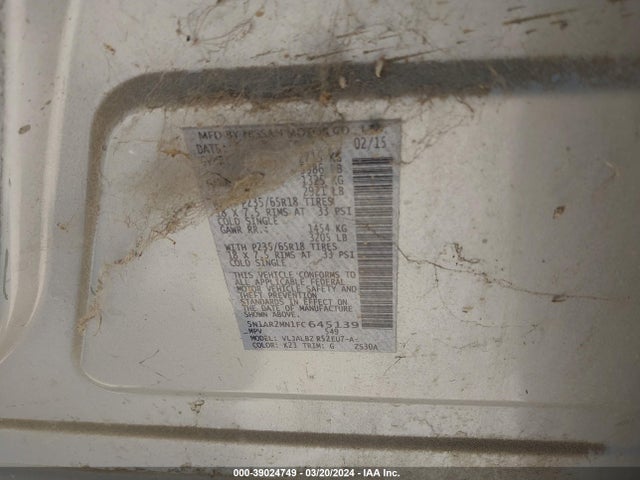Nissan Pathfinder S 2015 5N1AR2MN1FC645139 Image 9