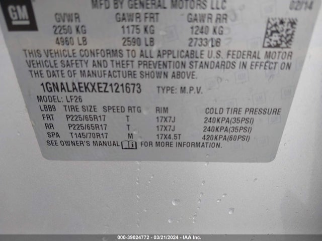 Chevrolet EQUINOX LS 2014 1GNALAEKXEZ121673 Image 9