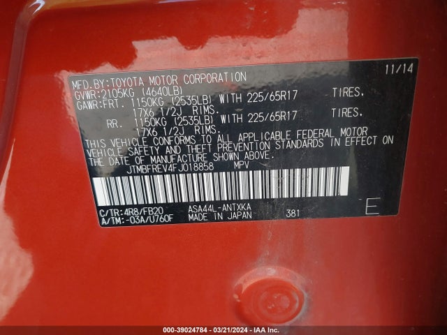 Toyota RAV4 LE 2015 JTMBFREV4FJ018858 Image 9