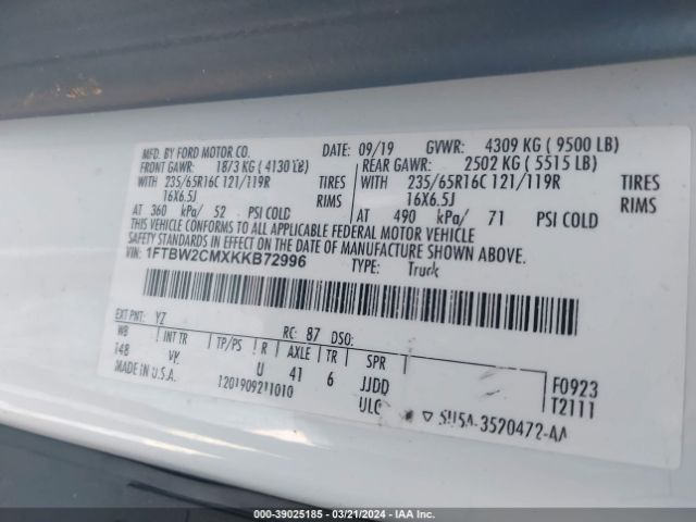 1FTBW2CMXKKB72996 Ford Transit-350
