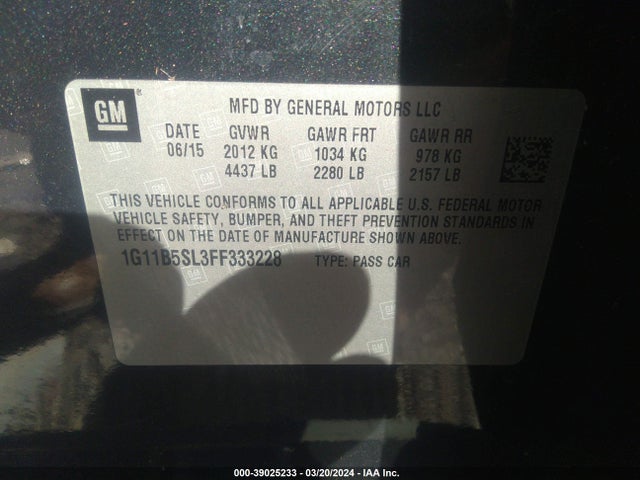Chevrolet MALIBU LS 2015 1G11B5SL3FF333228 Image 9