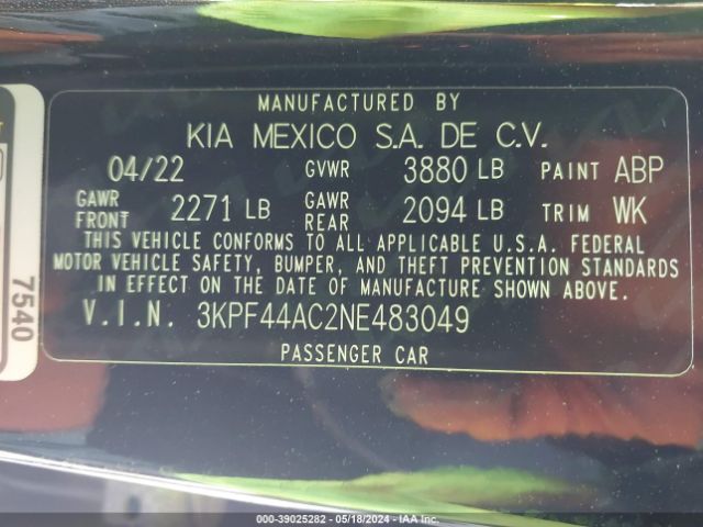 3KPF44AC2NE483049 KIA Forte Gt Manual