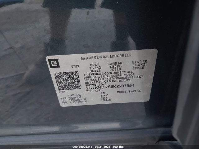 1GYKNDRS8KZ297954 Cadillac XT5 LUXURY