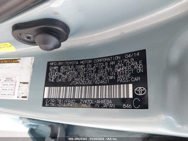 Toyota Prius Two 2014 JTDKN3DU5E1824621 Image 9
