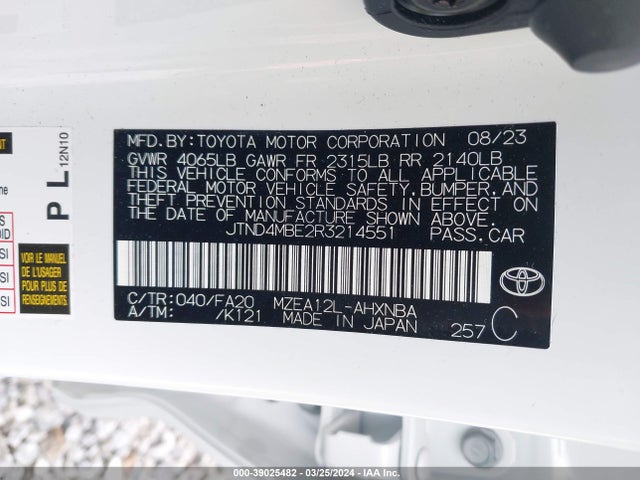 Toyota COROLLA SE 2024 JTND4MBE2R3214551 Image 9