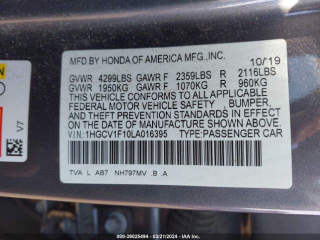 1HGCV1F10LA016395 Honda ACCORD LX