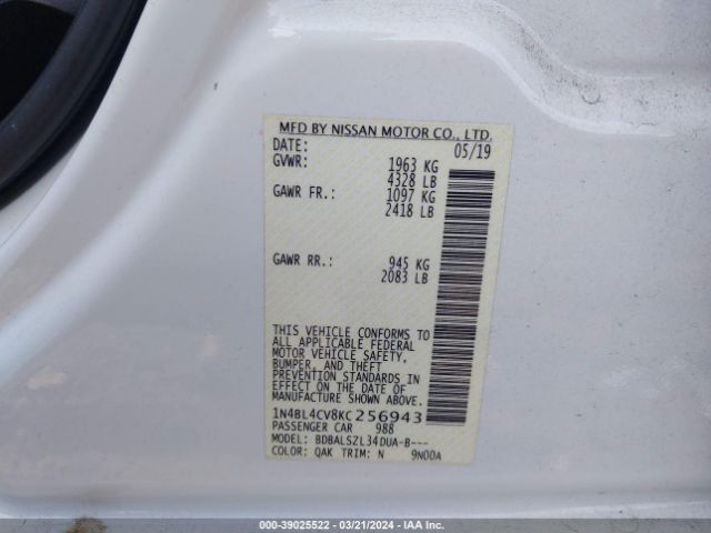 1N4BL4CV8KC256943 Nissan Altima 2.5 Sr
