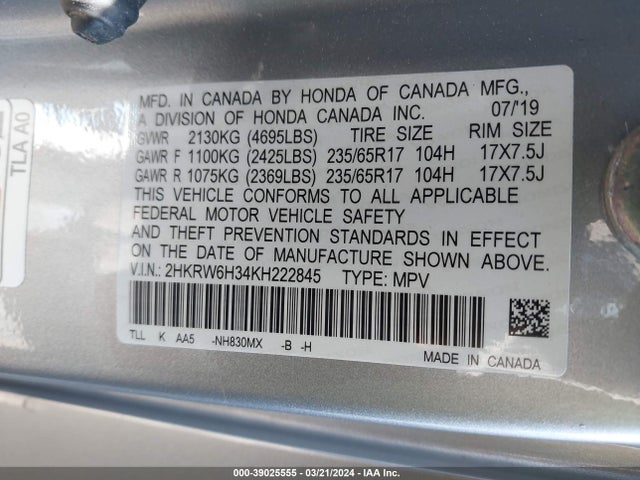 Honda CR-V LX 2019 2HKRW6H34KH222845 Image 9