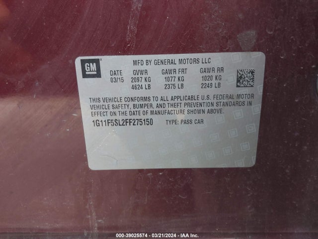 Chevrolet Malibu 1lz 2015 1G11F5SL2FF275150 Image 9