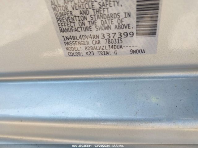 1N4BL4DV4RN337399 Nissan Altima Sv Fwd