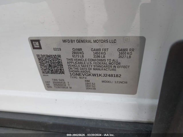Chevrolet Traverse 1lt 2019 1GNEVGKW1KJ248182 Image 9
