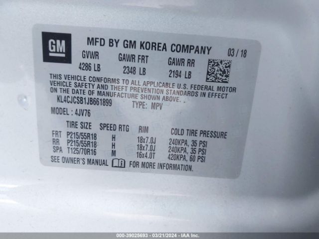 KL4CJCSB1JB661899 Buick Encore Essence