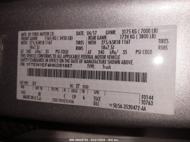 1FTEW1EF4HKD51887 Ford F-150 Xlt