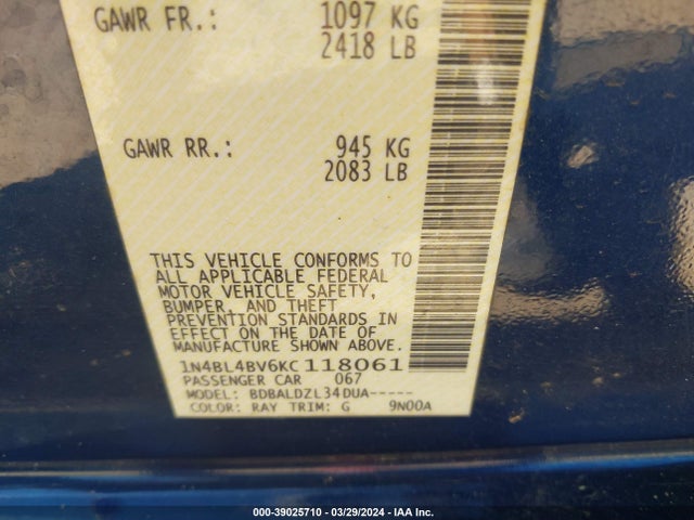 Nissan Altima 2.5 S 2019 1N4BL4BV6KC118061 Image 9