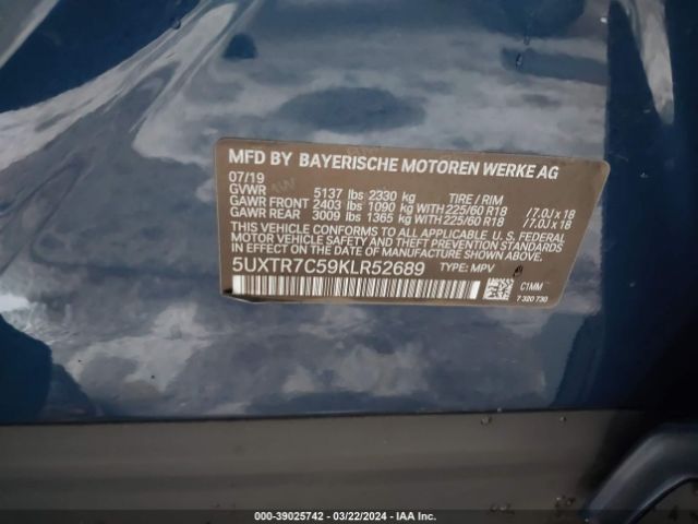 5UXTR7C59KLR52689 BMW X3 Sdrive30i