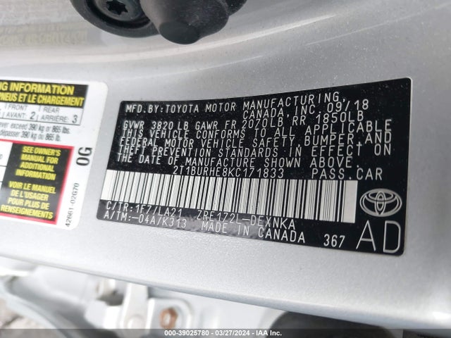 Toyota Corolla Xle 2019 2T1BURHE8KC171833 Image 9