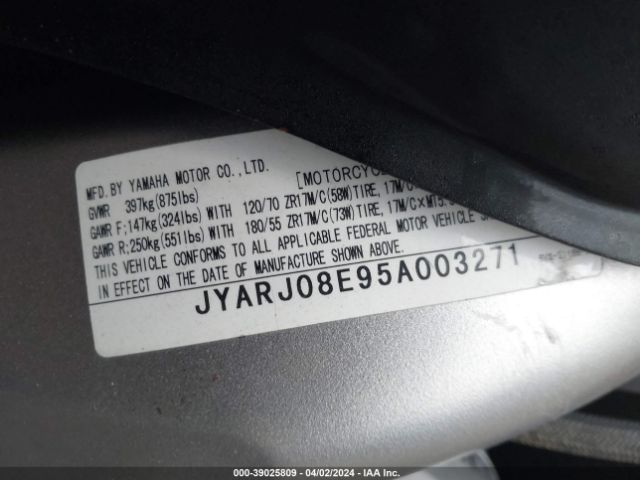 2005 YAMAHA FZ6 JYARJ08E95A003271 Photo 9