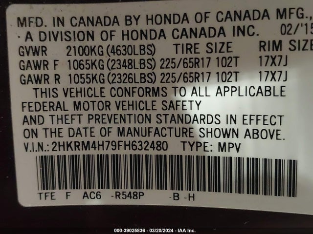 Honda Cr-v Ex-l 2015 2HKRM4H79FH632480 Image 9