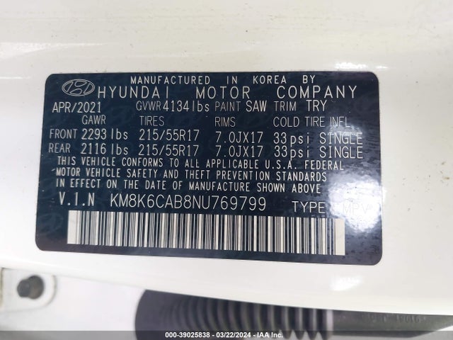 Hyundai Kona Sel 2022 KM8K6CAB8NU769799 Image 9
