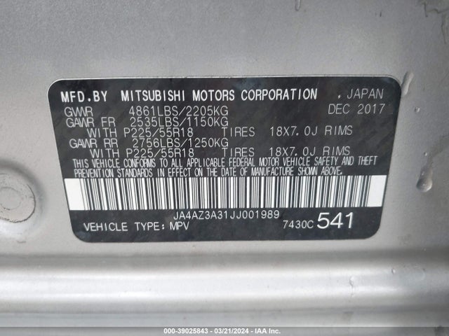 Mitsubishi Outlander Se 2018 JA4AZ3A31JJ001989 Image 9