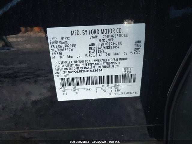 Ford EDGE SEL 2022 2FMPK4J92NBA23634 Image 9