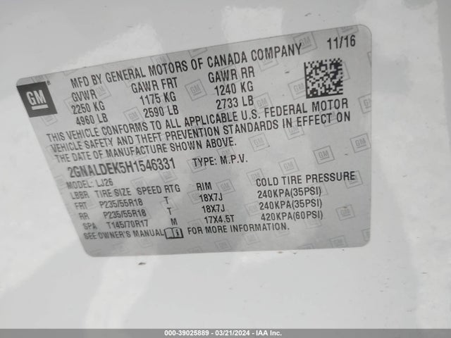 Chevrolet Equinox Premier 2017 2GNALDEK5H1546331 Image 9