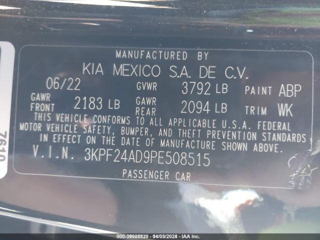 3KPF24AD9PE508515 KIA Forte Lxs