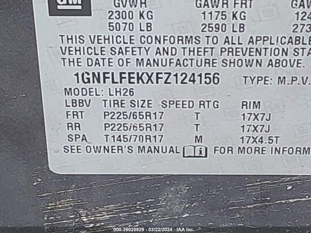Chevrolet EQUINOX 1LT 2015 1GNFLFEKXFZ124156 Image 9