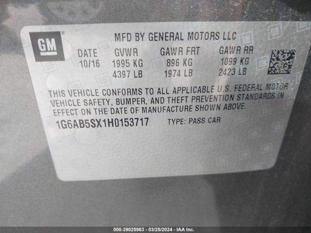 1G6AB5SX1H0153717 Cadillac ATS LUXURY