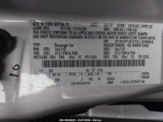 Ford FOCUS SE 2014 1FADP3F21EL309902 Image 9