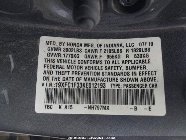Honda CIVIC EX 2019 19XFC1F33KE012193 Image 9