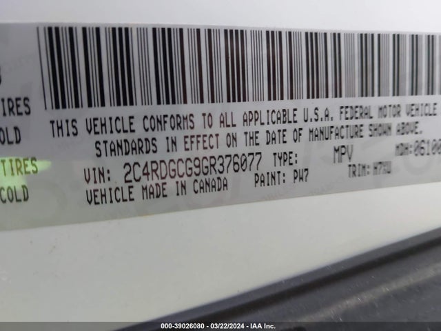 Dodge Grand Caravan Sxt 2016 2C4RDGCG9GR376077 Image 9