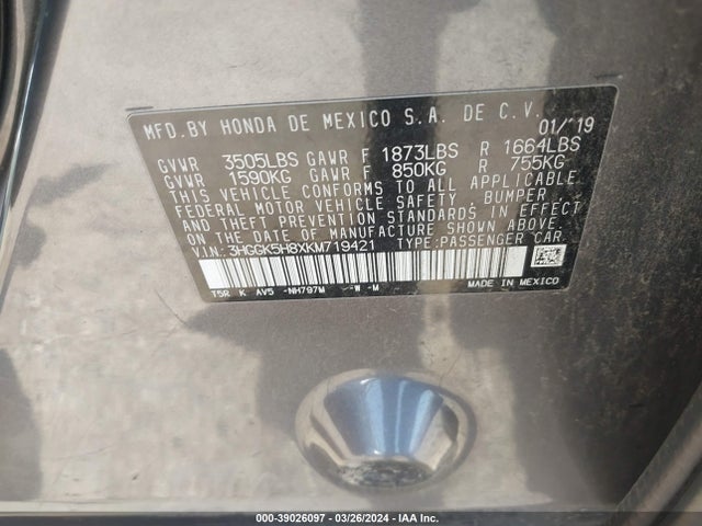 Honda FIT EX 2019 3HGGK5H8XKM719421 Image 9