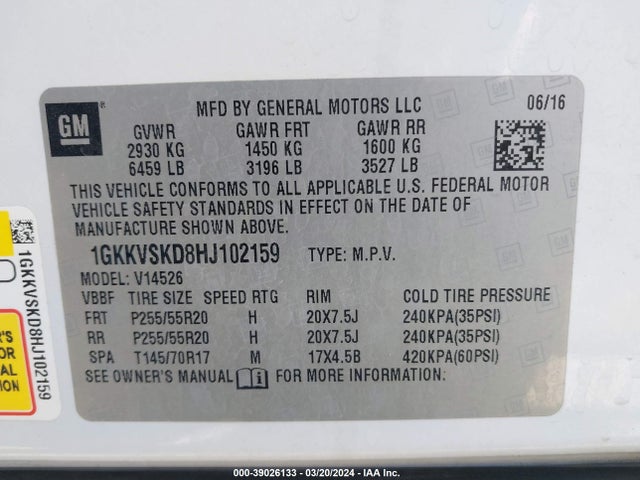 1GKKVSKD8HJ102159 GMC Acadia Limited