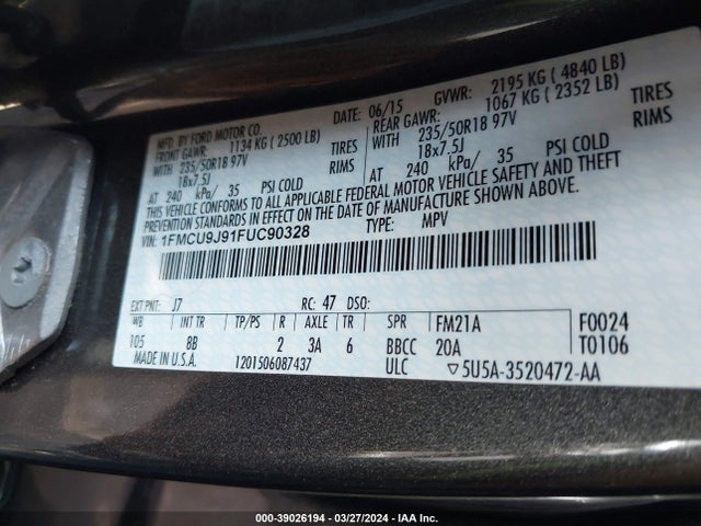 Ford Escape Titanium 2015 1FMCU9J91FUC90328 Image 9