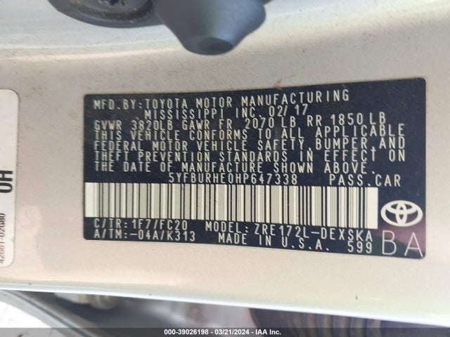 Toyota COROLLA SE 2017 5YFBURHE0HP647338 Image 9