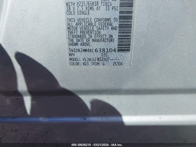 Nissan Pathfinder Sl 2019 5N1DR2MM4KC638104 Image 9