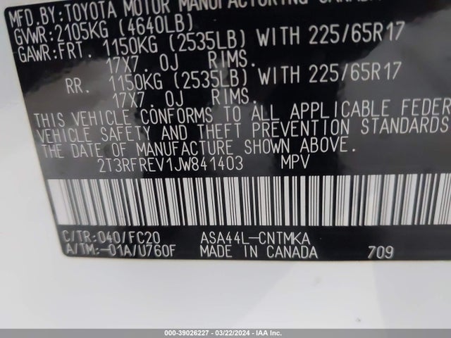 Toyota Rav4 Xle 2018 2T3RFREV1JW841403 Image 9