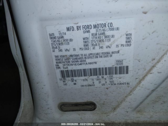 1FTEW1EG4FFA16076 Ford F-150 Platinum