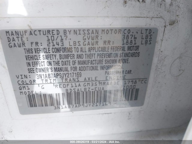 Nissan SENTRA S 2018 3N1AB7AP9JY217169 Image 9