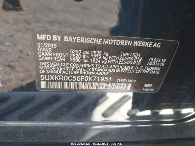 BMW X5 Xdrive35i 2015 5UXKR0C56F0K71951 Image 9