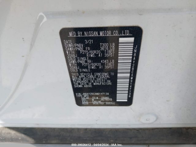 JN8AY2BCXM9147139 Nissan Armada Sl 2wd