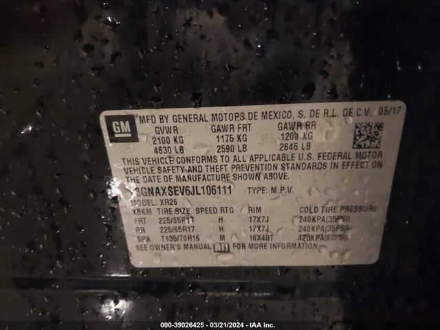 Chevrolet EQUINOX LT 2018 3GNAXSEV6JL106111 Image 9